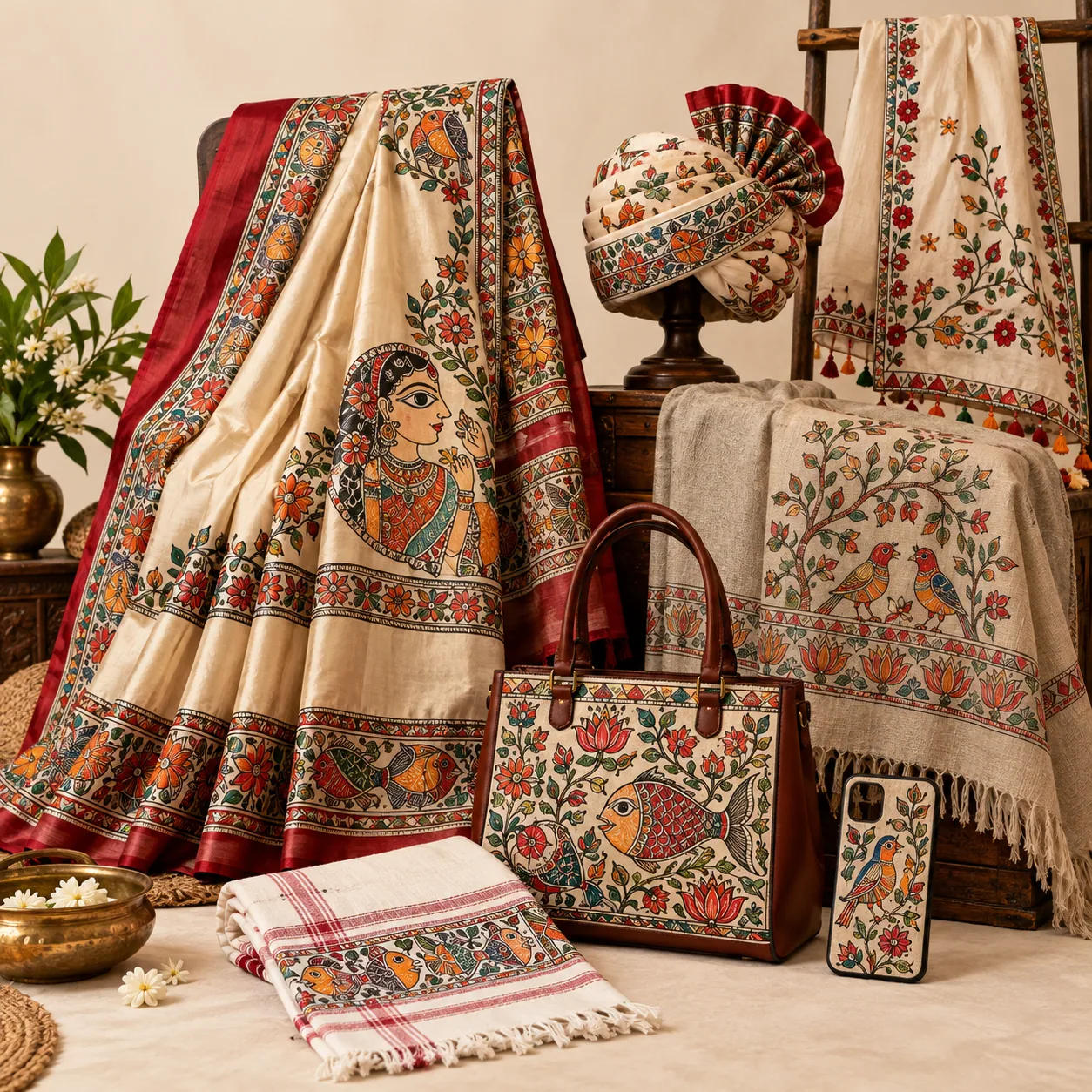 Mithilana Accessories: saree, paag, dupatta, shawl, bags and painting